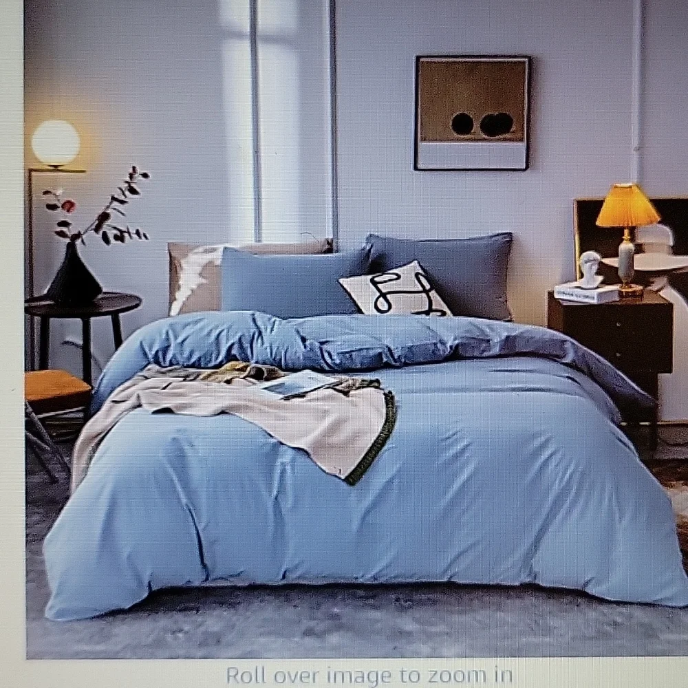 Janlive gray/blue washed 100% cotton Full Duvet cover set 2 shams zip Full New…